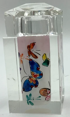 Jarrón chino fino pintado al revés de colección arte en vidrio pintado a mano mariposas Foto 1 de 4