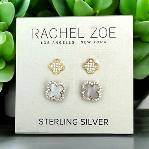 Rachel Zoe Kleeblatt Ohrringe 2er Set | Opal Emaille & Kristall | Neu mit Etikett - Bild 1 von 1