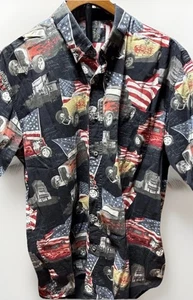RedHead Men’s XL Hot Rod Car Shirt USA Flag Patriotic Americana All Over Print - Picture 1 of 6