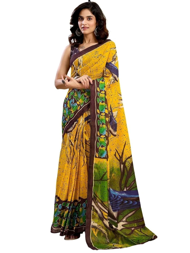 Sari para mujer estampado de algodón puro listo para usar un minuto precosido Foto 1 de 1