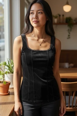 Camiseta sin mangas de terciopelo negro de la Casa Blanca Corsé de encaje Vamp Whimsigoth Talla S Foto 1 de 4