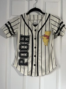 Disney Winnie The Pooh Baseball Shirt Youth Graphic Print Mixed Media Striped - Picture 1 of 14