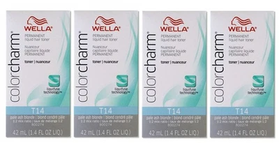 Tónico líquido permanente para cabello Wella Color Charm T14 rubio ceniza pálido 1,4 oz (paquete de 4) Foto 1 de 4