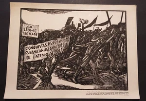 1961 Atilano Armenteros Original Political Woodcut Print Cuba Art Xylography 1 - Picture 1 of 12