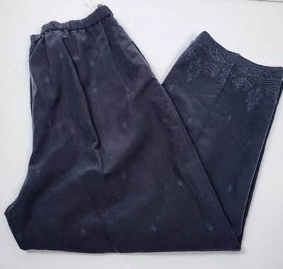 Rafaella Women's Size 1X Black Linen & Rayon Blend Embroidered Straight Leg New - Image 1 of 4