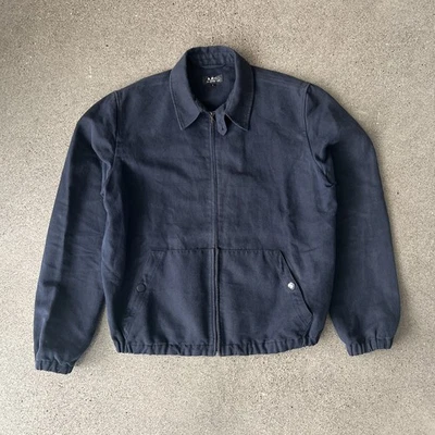 A.P.C. Linen Cotton Harrington Jacket Mens Large Navy With Riri Zipper - Image 1 of 4