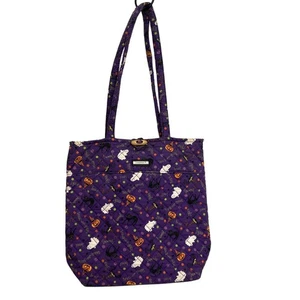 Longaberger Halloween Tote Bag Purple Quilted Ghosts Pumpkins Black Cats Women's - Imagen 1 de 7