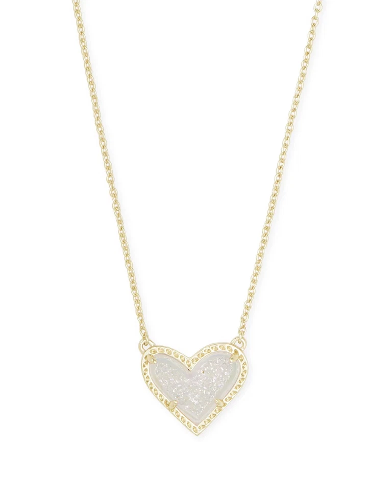 Kendra Scott Ari Heart 14k Gold Plated Short Pendant Necklace Iridescent DRUSY