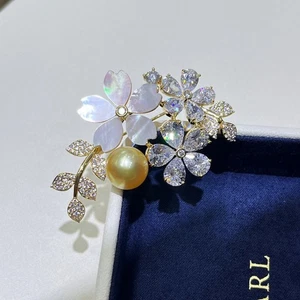 gorgeous 10-11 mm  natural gold south sea pearl  brooch - Picture 1 of 6