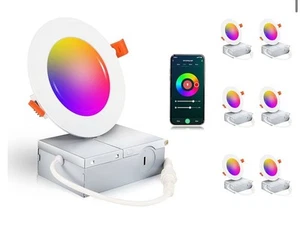 6 Pack 4” inch Smart WiFi LED Recessed Lights RGBCW Color Changing Works W/Alexa - Picture 1 of 8