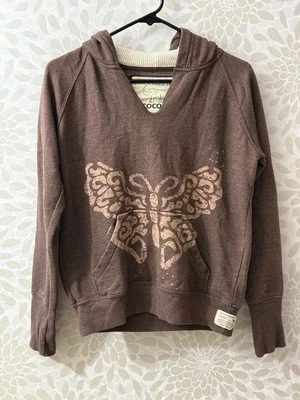 Moletom com capuz Cocoa autêntico vintage feminino M marrom borboleta boho Y2K - Imagem 1 de 4