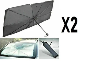 2X PARASOLE PER AUTO PARABREZZA ANTERIORE PIEGHEVOLE 130X77 OMBRELLO PORTATILE - Foto 1 di 7
