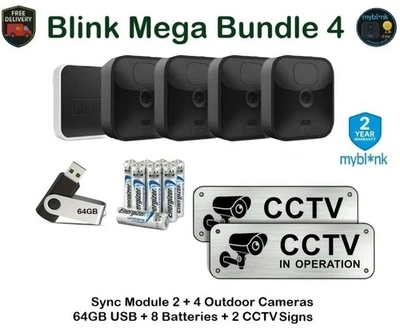 Blink Outdoor 4 Camera Mega Bundle: Sync Module + 64GB USB + Batteries + 2 Signs - Image 1 of 4