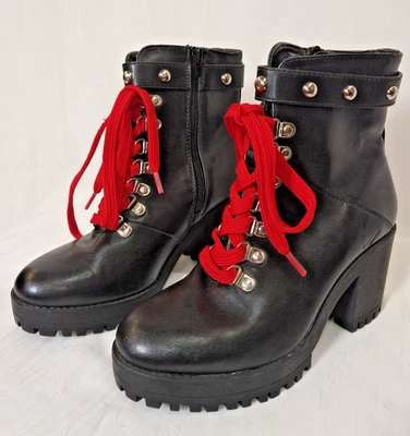 Черный платформе ботинки боя коренастый готики гранж панк мотоциклиста улицы Y2K sz 5,5 - Изображение 1 из 4