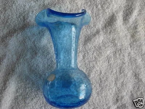 Crackle Glass-5 1/4" Blue Vase-by Rainbow - Picture 1 of 3