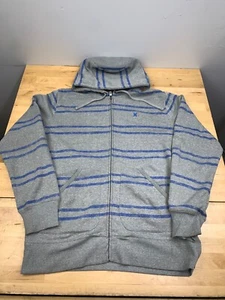 Hurley Jacket Mens M Gray Striped Hooded Full Zip Casual Beach Surf #9068 - Picture 1 of 7