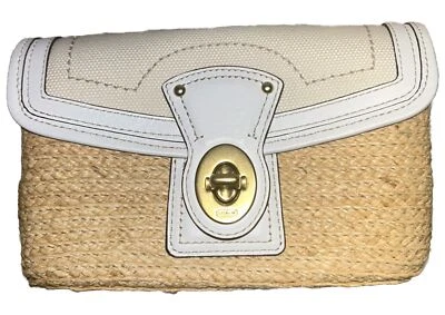 Bolso sin asas Coach Straw verano cuero blanco/dorado con hebilla giratoria Foto 1 de 4