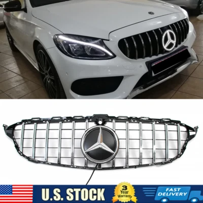 Chrome NEW Grille For Mercedes Benz W205 C300 C43 2019-2021 Grill w/Led Emblem Foto 1 de 4