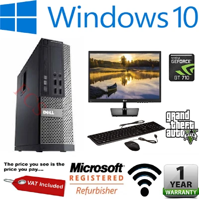 FAST GAMING DELL BUNDLE TOWER PC FULL SET COMPUTER SYSTEM INTEL i7 8GB 1TB GT710 - Image 1 of 4