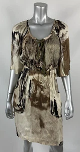 Tracy Reese Midi Dress P Silk Blend Beige Brown V-neck Short Sleeve Pockets - Picture 1 of 7
