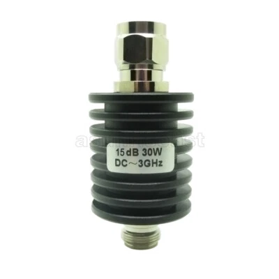 RF Coaxial Attenuator 30W Watts 15dB N Type Male to Female DC-3GHZ 50 Ohms Round - Image 1 of 4