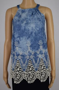 INC International Concepts Womens Blue Embroidered-Trim Sleeveless Halter Top 0 - Picture 1 of 4