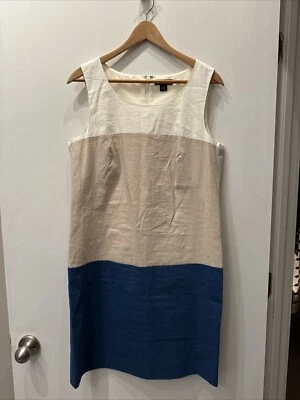 ¡HERMOSO! Vestido recto elástico DKNY talla 10 (como 8) bloque de color marfil tostado azul Foto 1 de 4