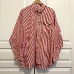 Vintage The Fox Collection Red White Striped Button Long Sleeve Dress Shirt XL - Picture 1 of 7
