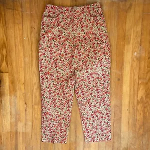 Vintage High Waist Floral Pants Womens Size Large 30" Waist 1990s Cotton Trouser - Picture 1 of 4