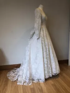 Amazing Vintage 1950s Princess Lace Wedding Bridal Dress 8 10 S - Picture 1 of 12
