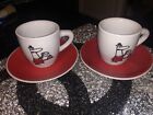 Bialetti Collectable Porcelain Set Of 2 Espresso Cups With Saucer Very Rare