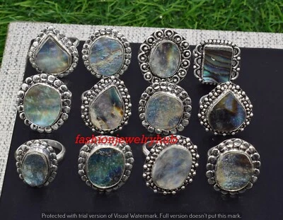 Anillo de piedras preciosas con concha de abulón lote al por mayor de 5 joyas enchapadas en plata 925 Foto 1 de 3