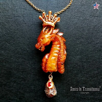 Corona dragón mal de ojo talismán collar joyería colgante amuleto dorado giada babero Foto 1 de 4