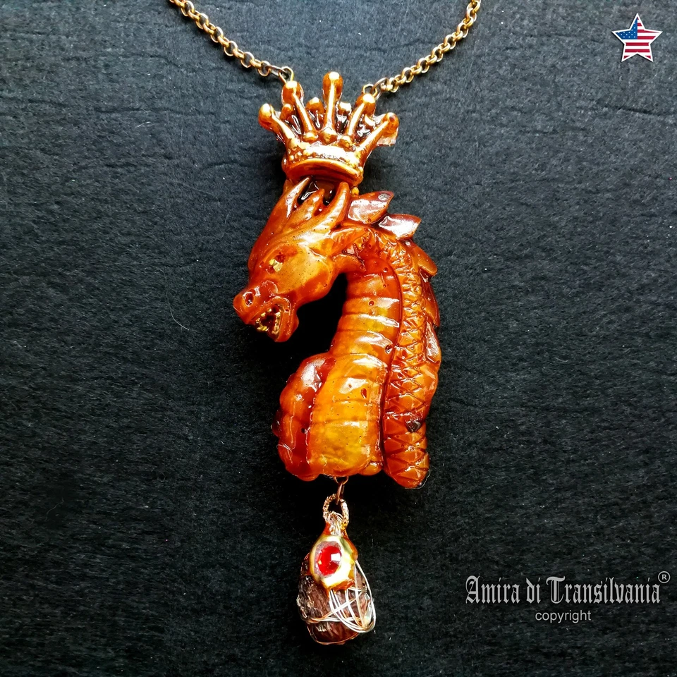 дракон корона сглаз талисман ожерелье ювелирные изделия подвеска золотой амулет giada нагрудник - Изображение 1 из 4