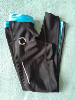 Zone0 Women's Compression 3/4 Black/Blue Tights For Running Cycling Active Wear  - Image 1 of 4