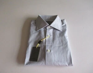 Canali Modern Fit Textured Plaids Men’s Dress Shirt Grey Navy 39|15.5 MSRP $350 - Picture 1 of 7