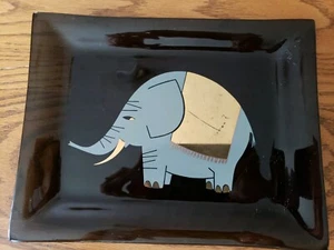 Vintage Mid-Century Smokey Glass Dish Tray Gold Gray Elephant 9"×7" - Picture 1 of 12