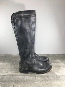 Frye 76210 Gray Leather Knee-High Riding Back Zip Braided Womens Boots Size 8.5 - Picture 1 of 10