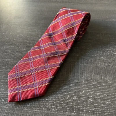 Corbata para hombre Thomas rosa 100 % seda rojo azul amarillo a cuadros Foto 1 de 4