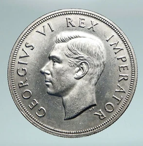 1947 SOUTH AFRICA George VI SPRINGBOK Deer Silver 5 Shillings LARGE Coin i90968 - Picture 1 of 3
