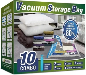 Oumaru Vakuum Aufbewahrungsbeutel für Kleidung, 10er Pack, Platzsparbeutel, Handpumpe Inc - Bild 1 von 3