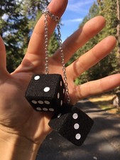 Black & White Fuzzy Dice! Solid Maple New Product Car or Truck Hand Made in USA