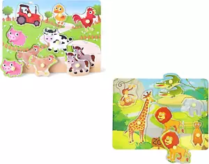 Wooden Puzzles Farm Baby Puzzle, Animal Shape Puzzle, Chunky Puzzle for Toddlers - Picture 1 of 12