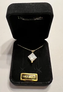 VTG 14K Yellow Gold Princess Cut Pendant & Chain (18” Chain) - Picture 1 of 5