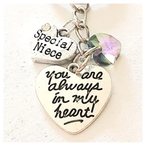 Special Niece You Are Always In My Heart Keychain Gift Swarovski Love Charm - Picture 1 of 2