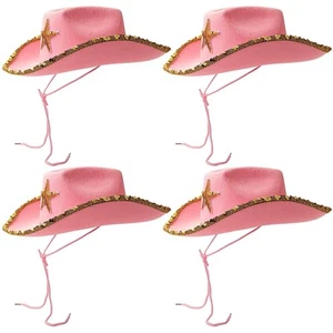 4 Pack Kids Pink Sparkly Western Cowboy Hats w/ Star for Cowgirls, Costume Party - Picture 1 of 8