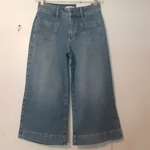 Liz Claiborne Women Size 4P High-rise Wide Leg Cropped Jeans Sailor Pockets EUC - Picture 1 of 10