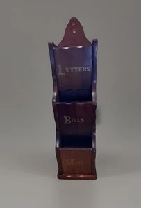 Wood Hanging Mail Organizer Holder Letters Bills Misc Wall Mount 1970s Vintage - Picture 1 of 13