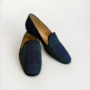 J.Crew Damen-Halbschuhe Schottenmuster kariert Smoking Blackwatch blau grün Größe 9 - Bild 1 von 9