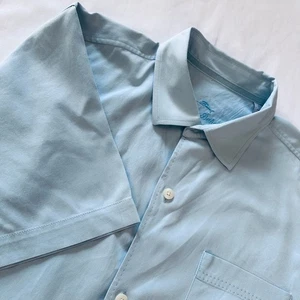 Tommy Bahama sz L Blue Silk Cotton Shirt Island Camp Men's Short Sleeve - Picture 1 of 10